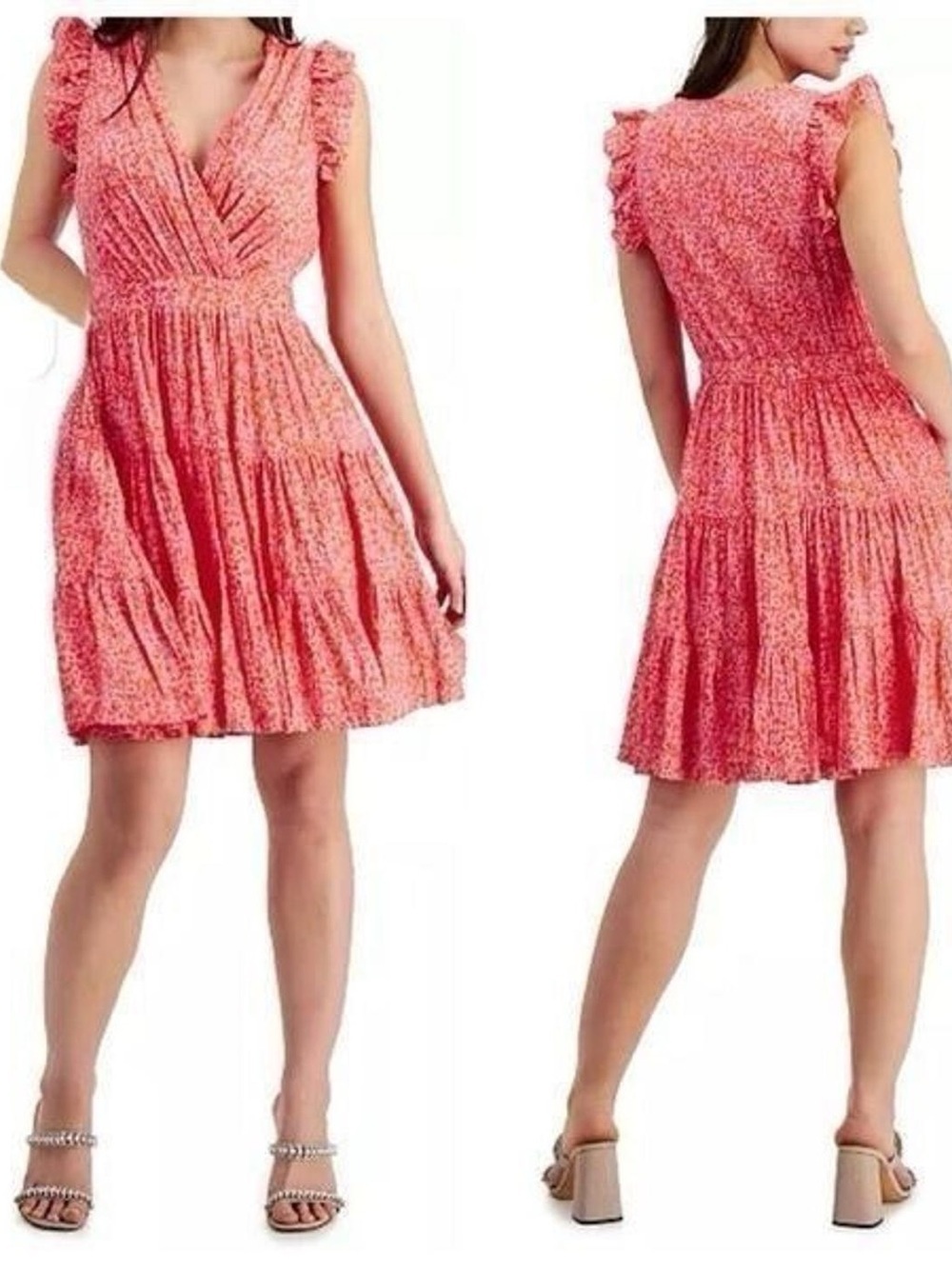 Rachel Zoe Pink & Coral Floral Ruffle Dress | Size 10 | Tiered